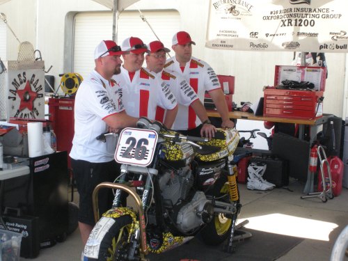 Pictured left to right – Sgt Eddie Stow, LCpl A. J. White, Pat Howland, and LCpl Brian Hult with the Team Ohio Racing #26 Vance & Hines XR1200 Series Harley-Davidson